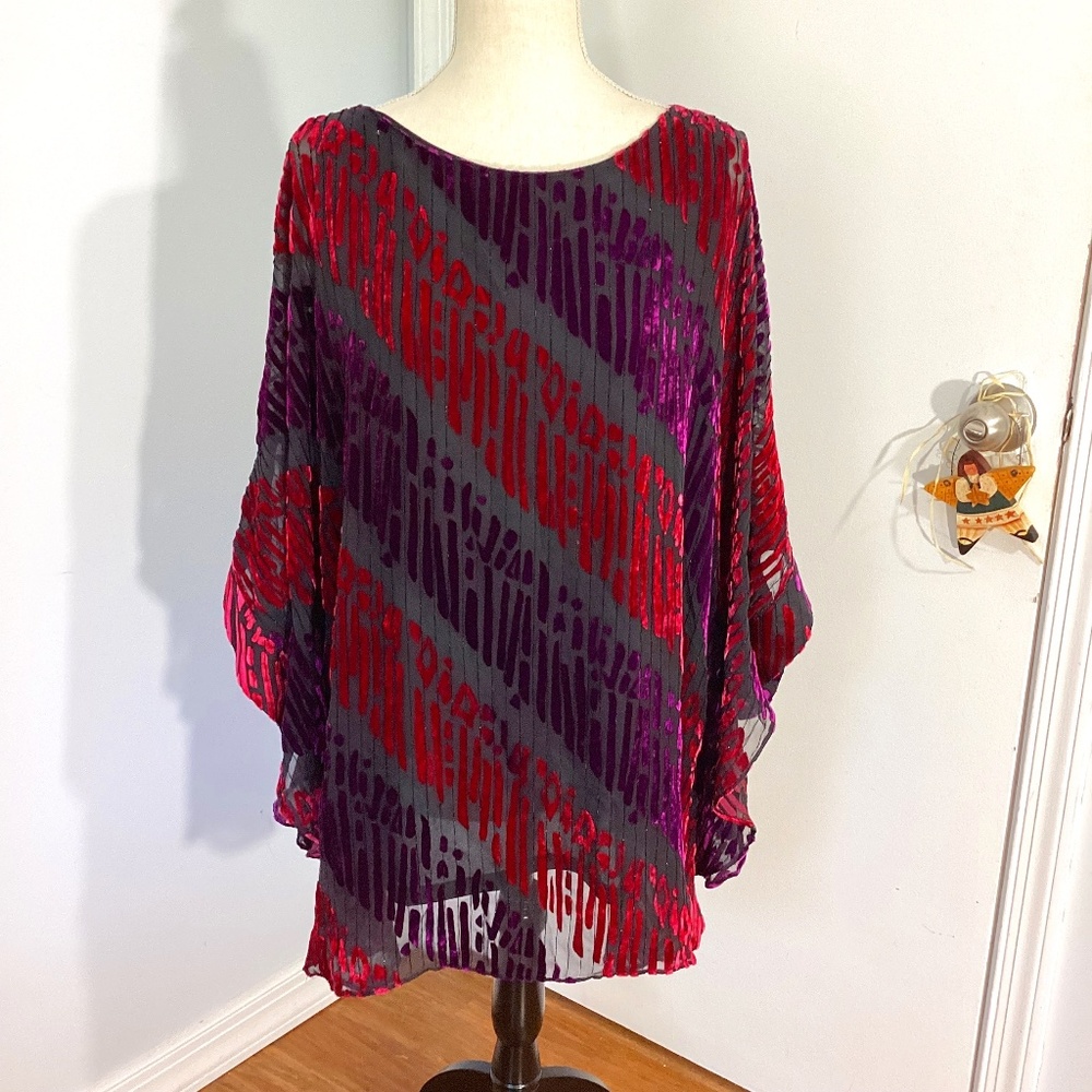 NWT BOB MACKIE WEARABLE ART PLUS IX BATWING KIMONO BLOUSE BURNOUT VELOUR